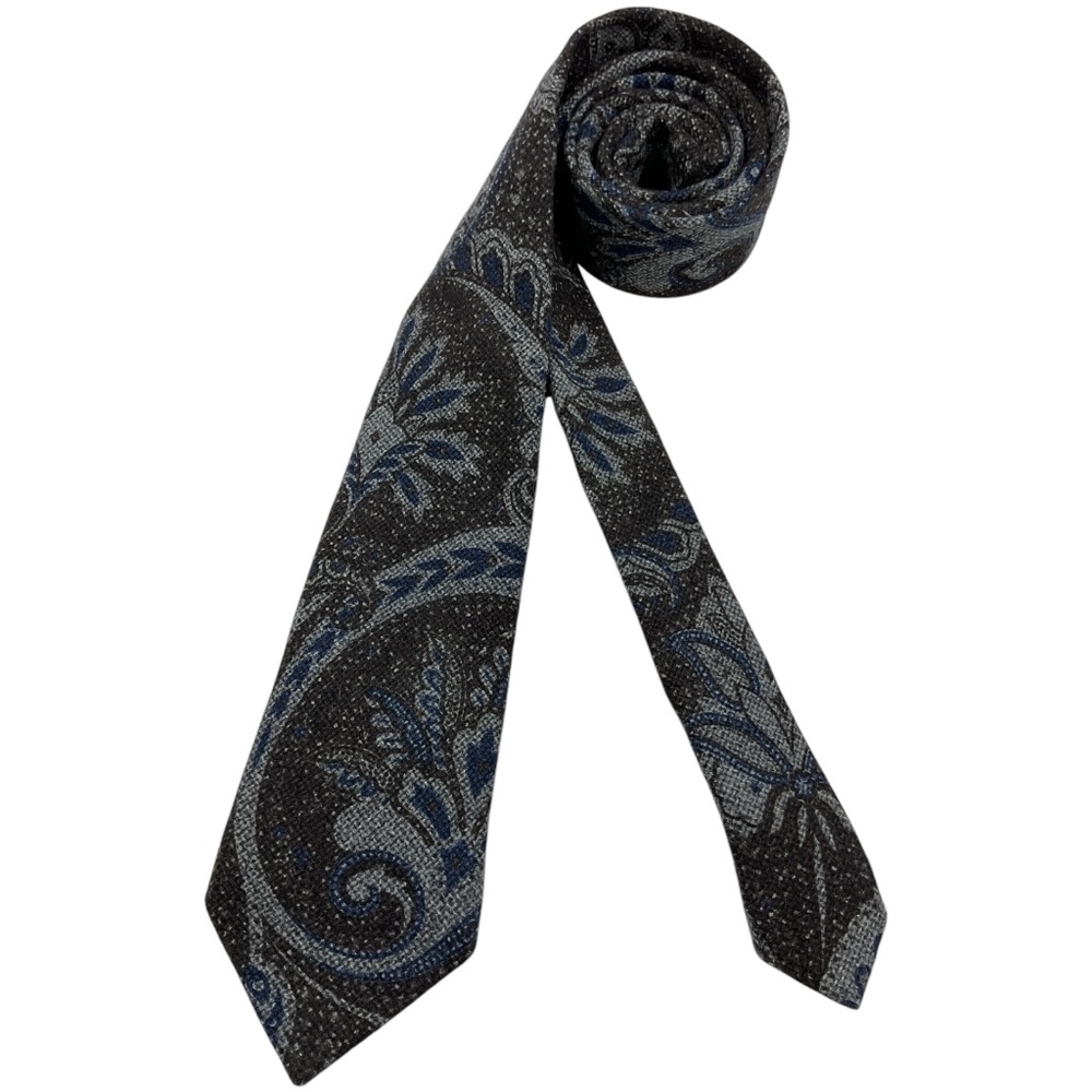 SUITSUPPLY XL Blue/Brown Paisley Wool Blend LUXURY Tie ITALY